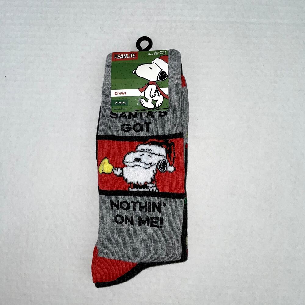 Peanuts Snoopy Woodstock 2 Pair Christmas Crew Socks NEW